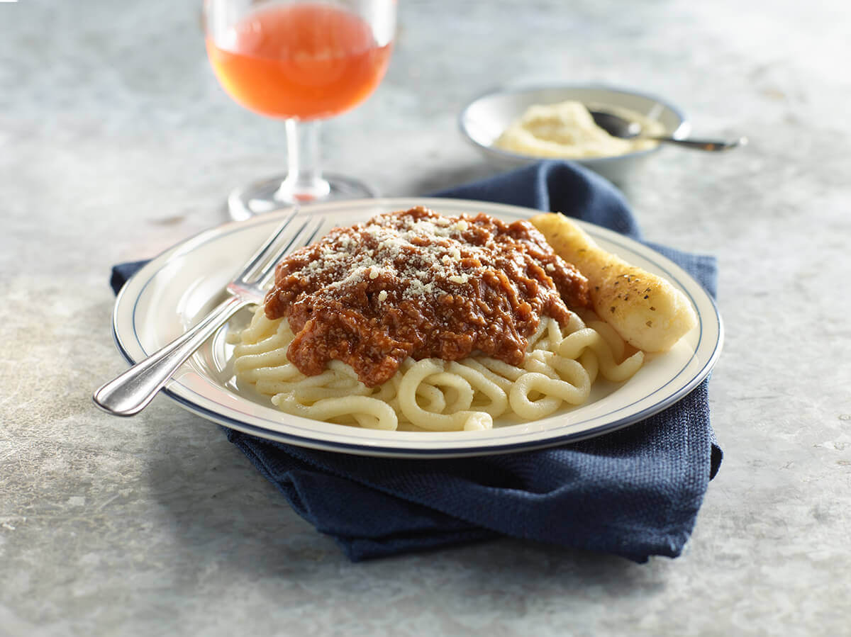 Pureed Pasta with Beef Marinara