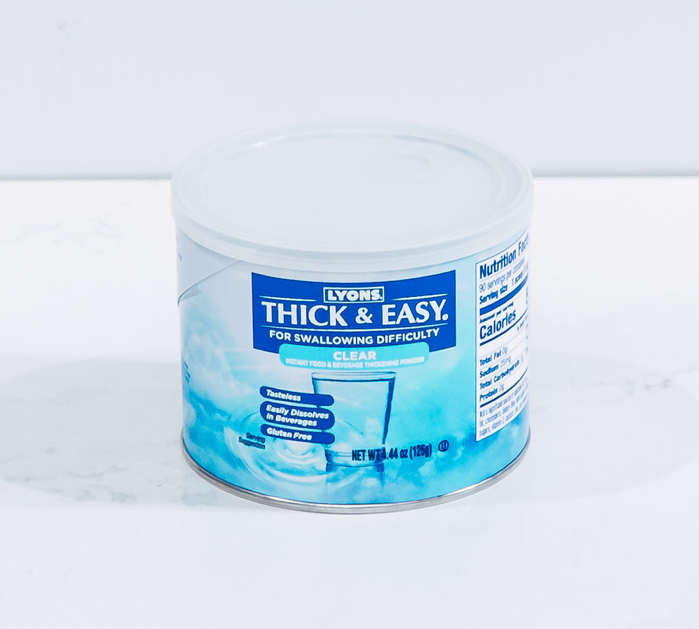 Lyon's Thick & Easy container on a white background.