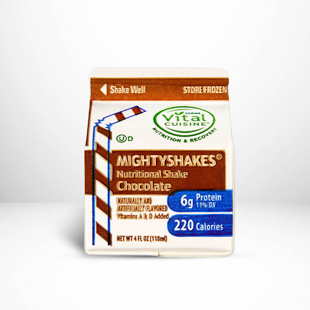 Vital Cuisine MightyShakes Nutritional Shake Chocolate package on a white background.