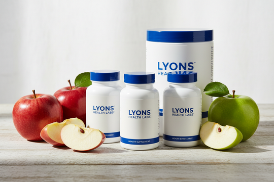 pictures with lyon health products and apples