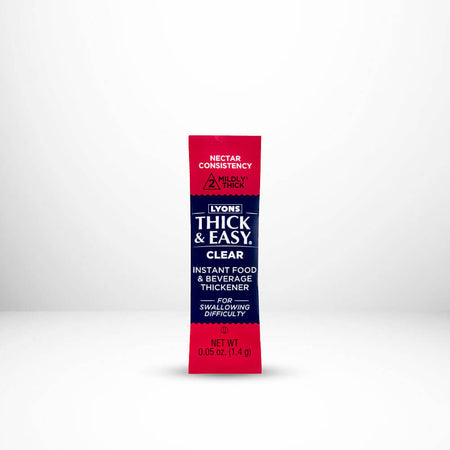 Box of Lyons Thick & Easy Clear thickener on a white background.