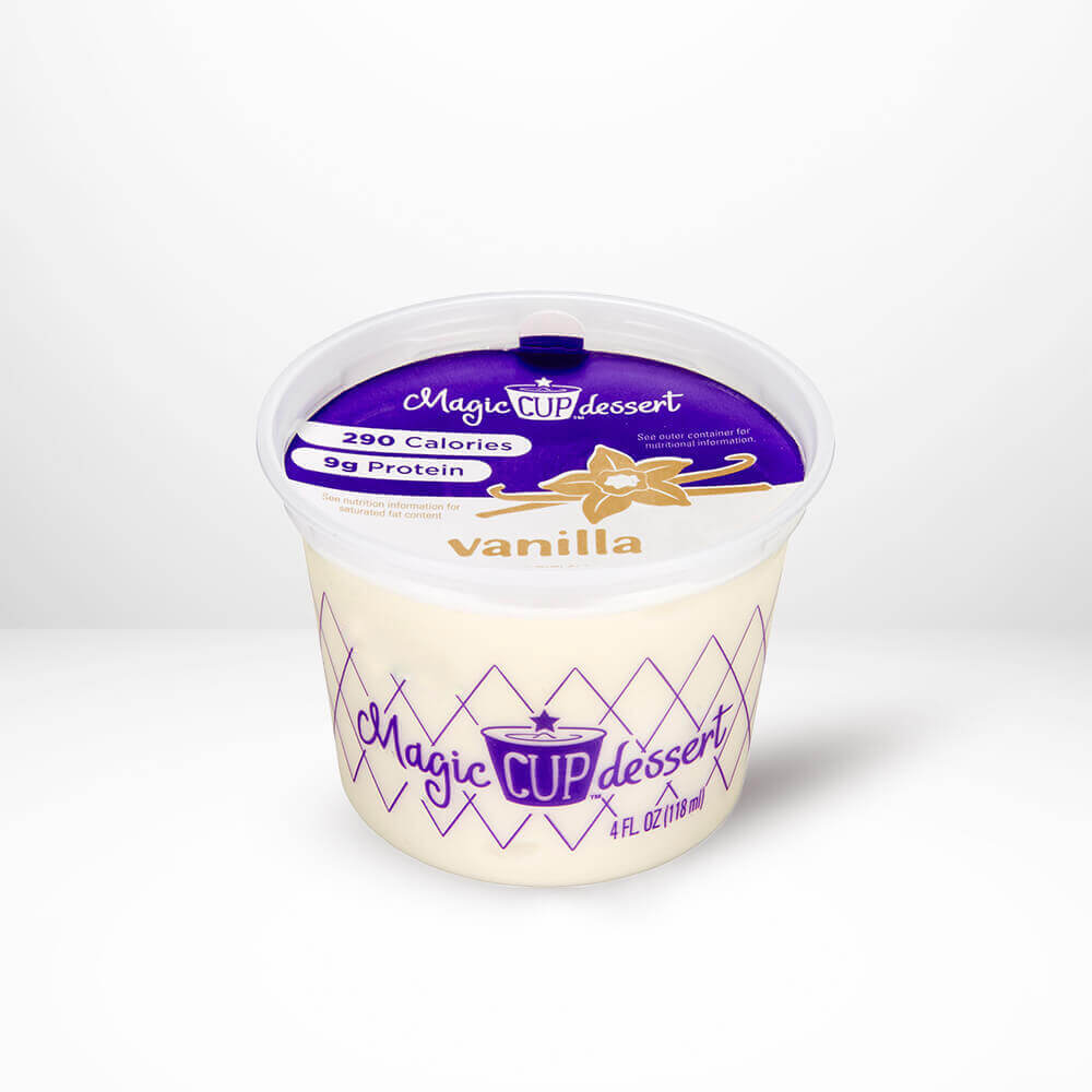 Vanilla Magic Cup dessert container on a white background.
