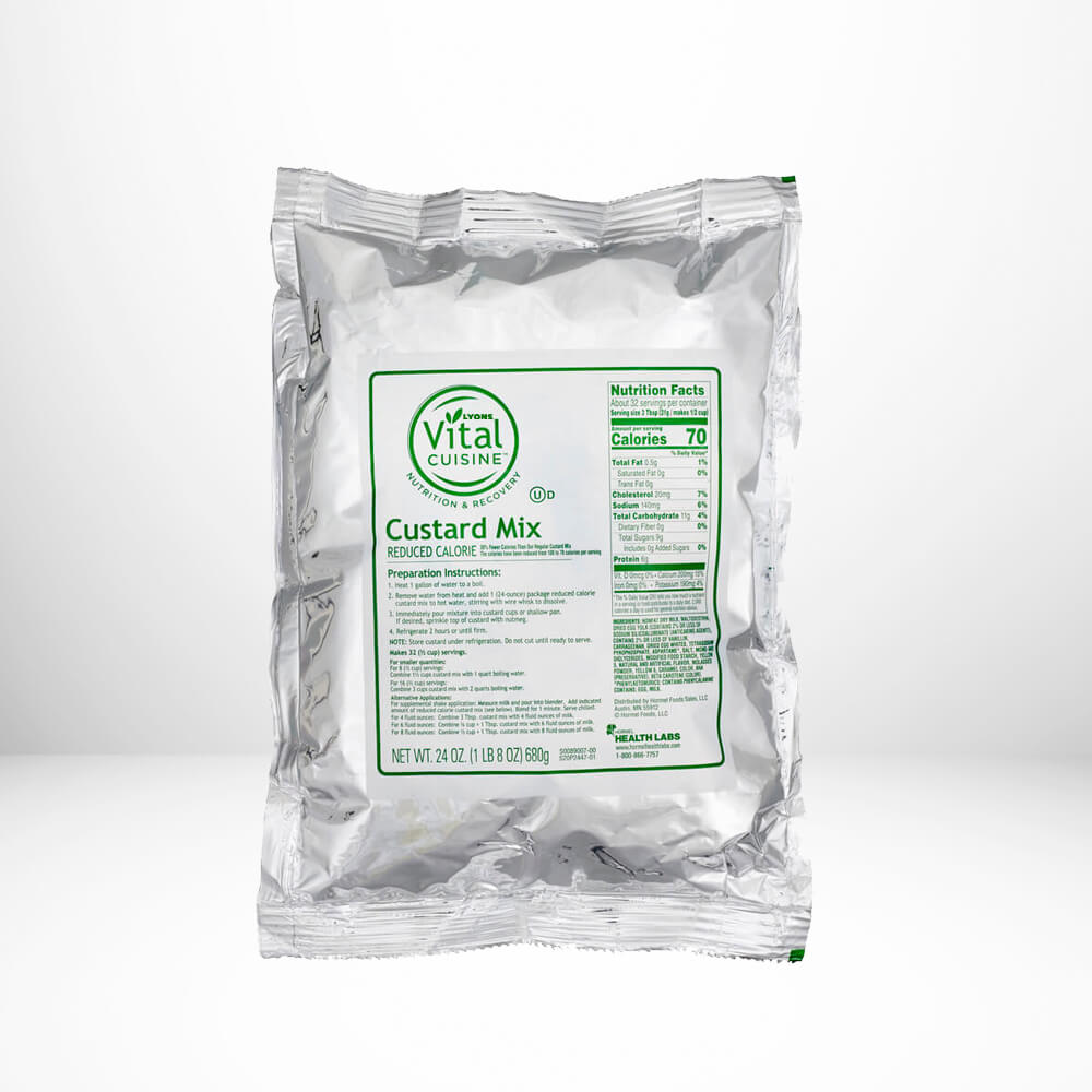 Vital Cuisin custard mix package on a white background.
