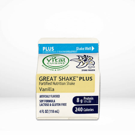 Vital Cuisine Great Shake Plus Vanilla fortified nutrition shake package on a white background.