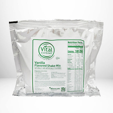 Package of Vanilla Flavored Shake Mix with Vital Cuisine branding on a white background.